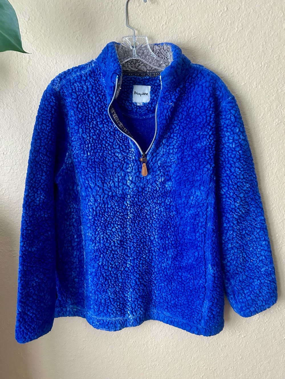 Royal Blue Quarter-Zip Sherpa Pullover Top